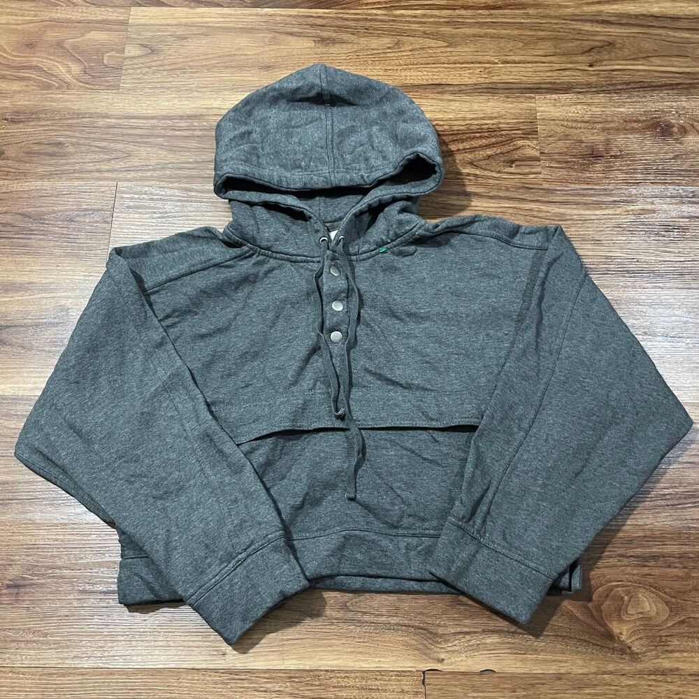 Daily Practice by Anthropologie Womens S Henley 1/4 Button Sweater Gray Hoodie